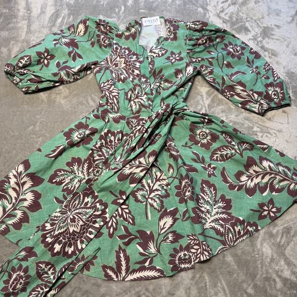 CLAUDIE PIERLOT Raymondeter Floral Mini Dress In Divers Sz 36/US 4 Belted Green - Picture 5 of 14